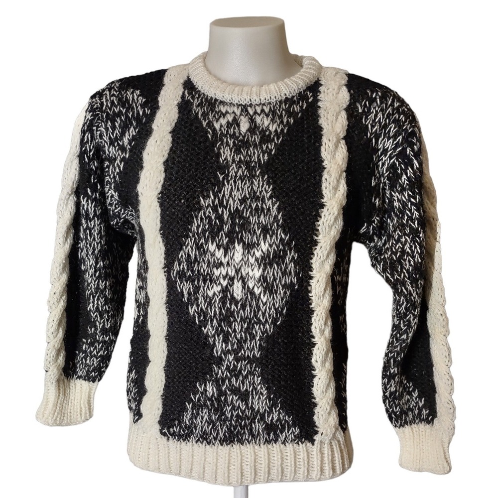 Justin Allen Sweater Mens Medium Vintage Hand Knit Gorpcore Grunge Black White M